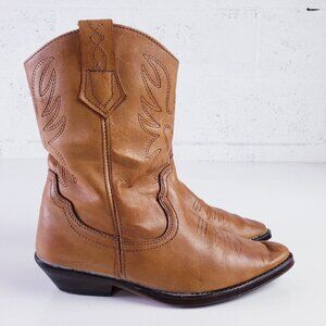 VTG Sandra Miller Womens 7.5 Leather Western Boots Tan Mid-Calf Embroide…
